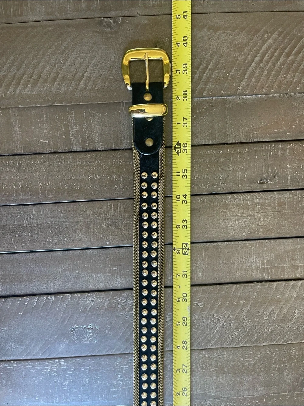 Donna Katz vintage Black and Gold Studded Women's Belt with Gold Buckle 40”